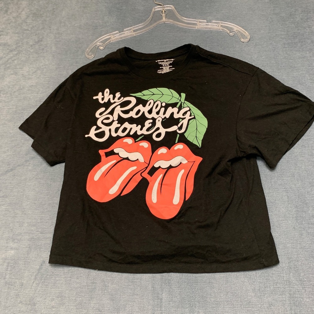 The Rolling Stones T Shirt Girls Small 4-6 Black Cotton Graphic Print Crew Neck